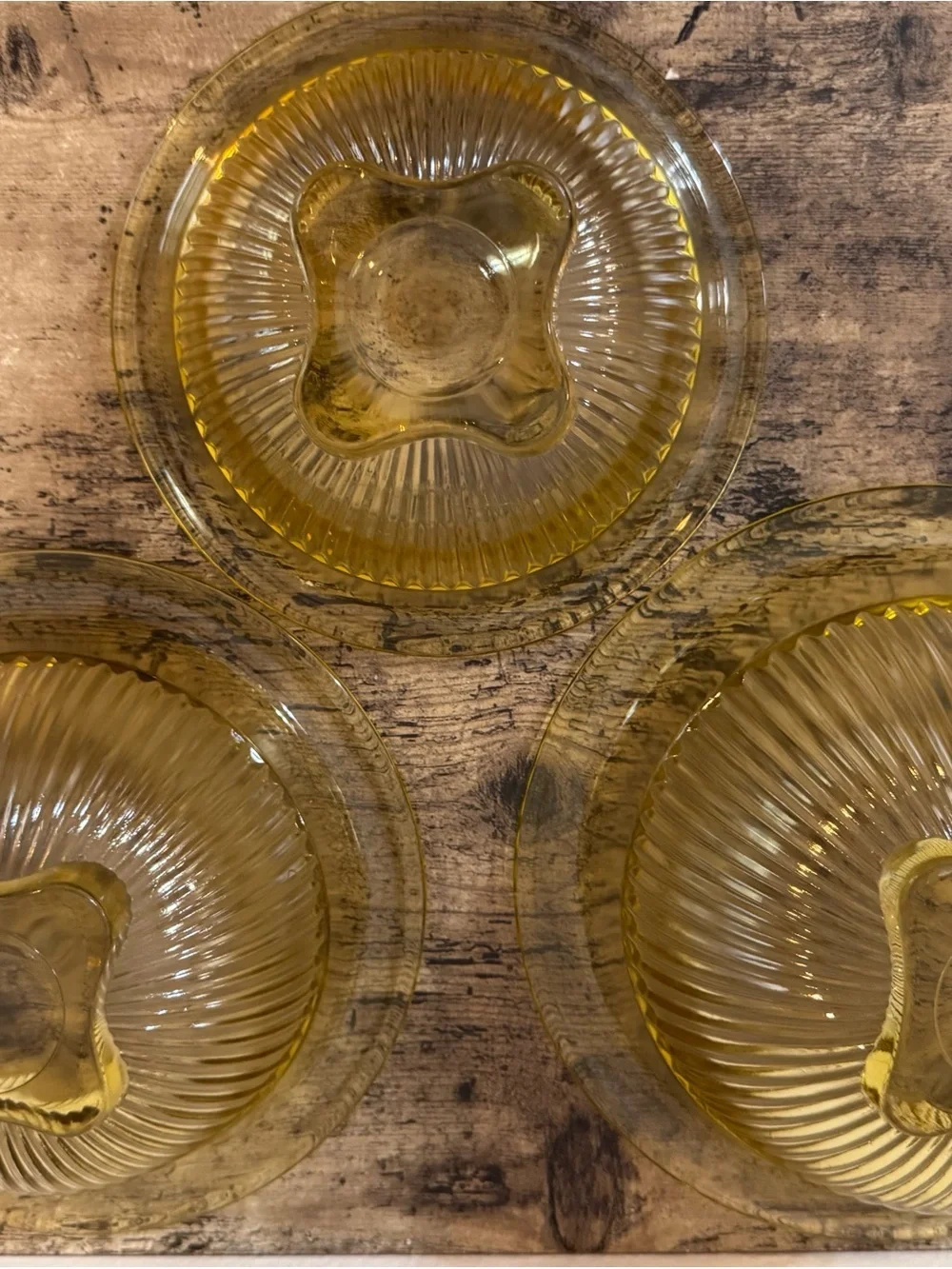 Vintage Amber Glass Dessert Bowls Set of 3 | Ribbed Glass Serving Bowls